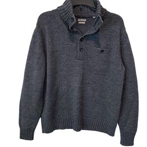 Oobe Italian Merino Wool Blend Henley Sweater Gray Mock Neck Made in Italy L